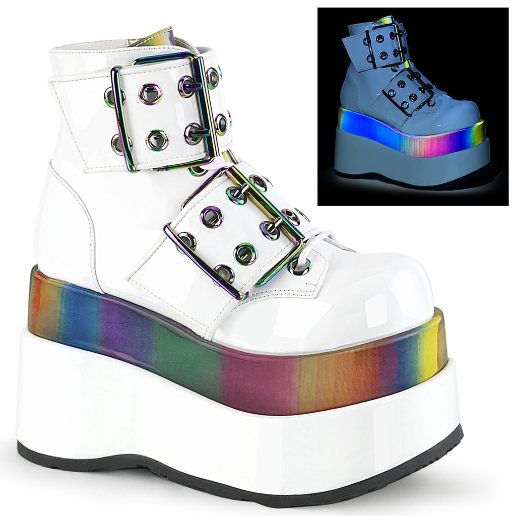 Bottines Demonia Bear 104 Brevet Rainbow Réfléchissant Femme - Blanche 95748-SEZU